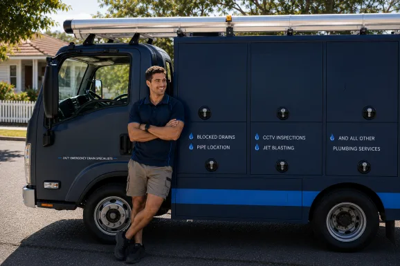 Our plumber with the service van on a Forest Lodge job