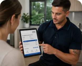 Plumber explaining a service estimate in Forest Lodge